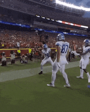 a football player with the number 14 on his jersey stands on the field