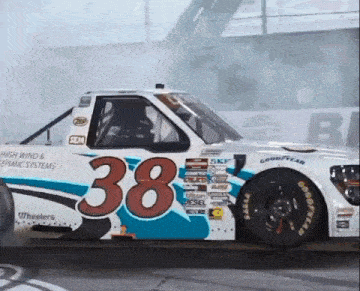 a race car has the number 38 on the side