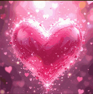 a pink heart surrounded by pink hearts and sparkles