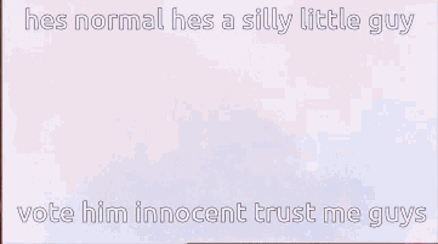 a poster that says he is normal he is a silly little guy vote him innocent trust me guys