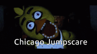 a picture of chica from five nights at freddy 's with the words chicago jumpscare below it