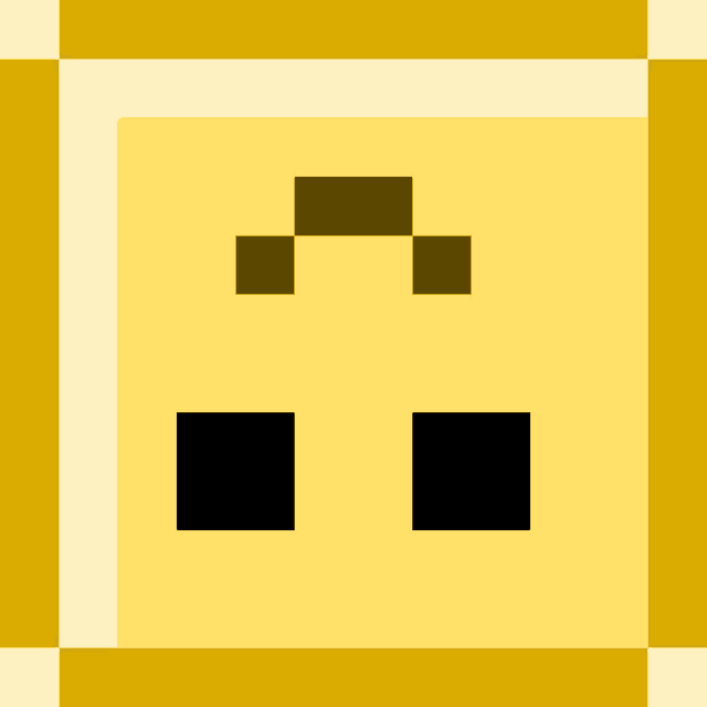 a pixel art illustration of a yellow square with two black squares on it .