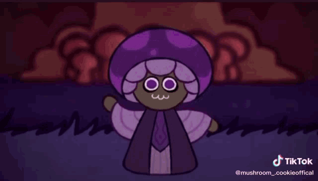 a cartoon character is wearing a purple hat and a purple coat
