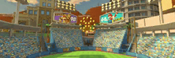 a cartoon of a baseball stadium with a scoreboard that says 60