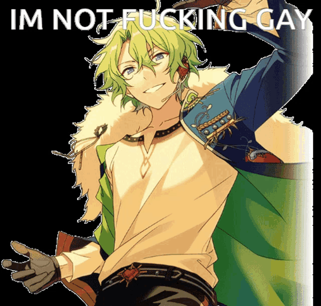 a picture of a person with the words im not fucking gay on the bottom