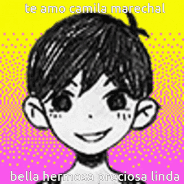 a drawing of a boy with the words " te amo camila marechal bella hermosa preciosa linda "