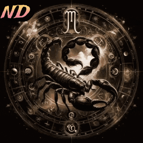 a scorpion is in the center of a zodiac circle with the letter m on it