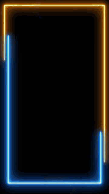 a blue and orange neon frame is lit up on a black background .