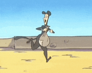 a cartoon of a mouse running with a bag