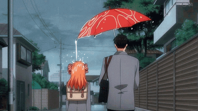 a man and a woman walking down a street with an umbrella