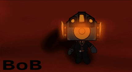 a cartoon drawing of a robot with the name bob below it