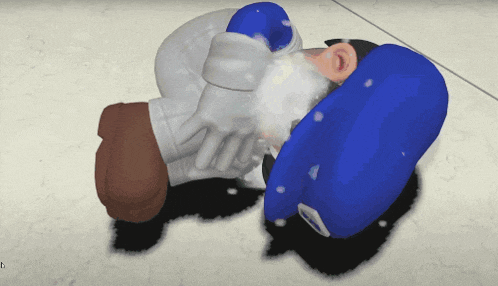 a cartoon character with a blue hat and white gloves