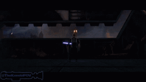 a man holding a lightsaber stands in front of a burning building with the hashtag thekenobipov
