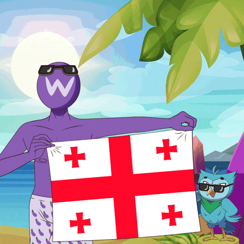 a man with a w on his head holds a flag