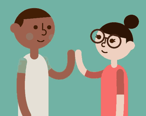 a boy and a girl give each other a high five