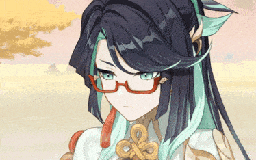 a close up of a cartoon character with glasses and long hair