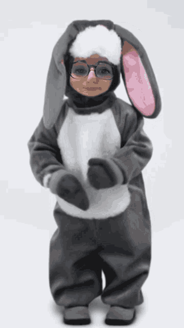 a child dressed in a bunny costume with glasses