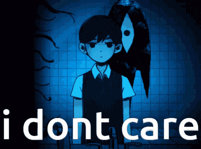 a picture of a boy with a ghost behind him and the words " i dont care " on the bottom