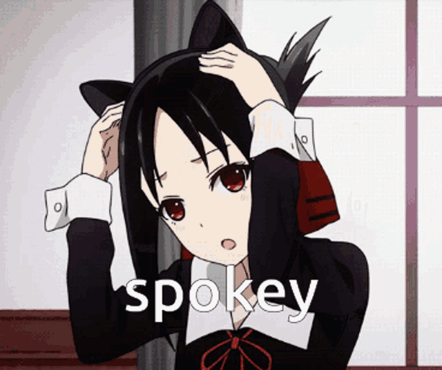 a picture of a girl with cat ears and the word spokey on the bottom