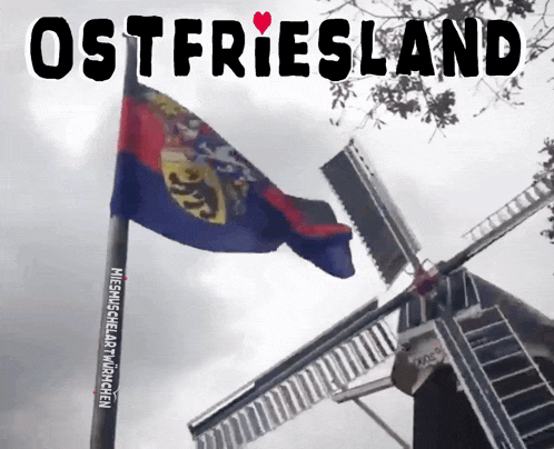 an advertisement for ostfriesland shows a windmill