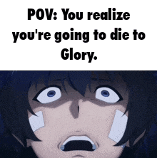 a picture of a boy with bandages on his face and the words pov : you realize you 're going to die