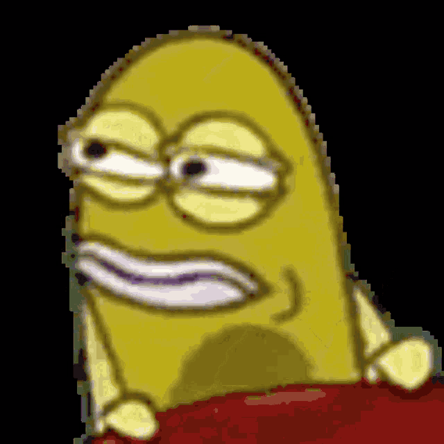 a pixelated image of a yellow cartoon character making a face