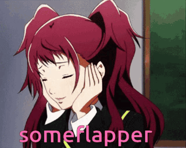 a picture of a girl with red hair and the words someflapper behind her