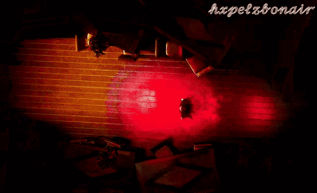 a painting of a room with red lights and the words hypelzbonair