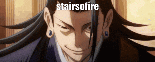 a close up of a man with long hair and the words stairsofire written on the bottom