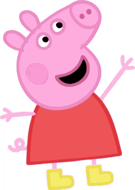 a cartoon drawing of peppa pig wearing a red dress