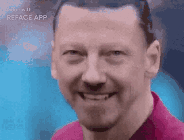 a close up of a man 's face with the words made with reface app on the bottom