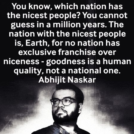 a black and white photo of a man with a quote by abhijit naskar