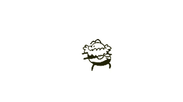 a black and white drawing of a sheep sitting on a bench