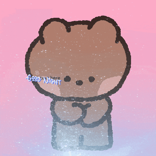 a drawing of a teddy bear with hearts and the words good night written on it