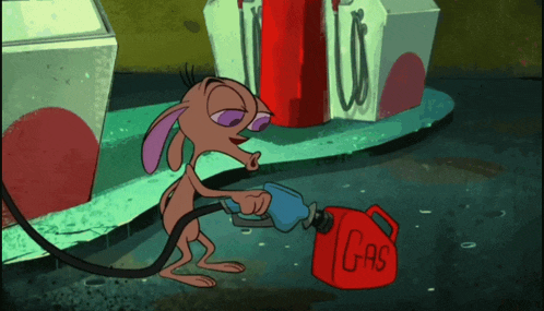 a cartoon character is pumping gas into a gas can