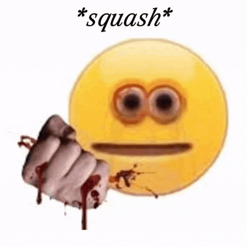 a yellow smiley face is holding a bloody fist in front of it .