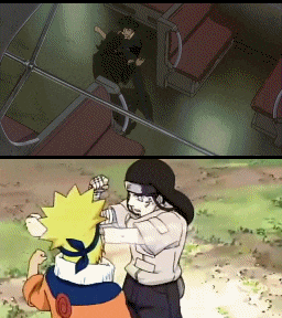a couple of cartoon characters standing next to each other with one being naruto