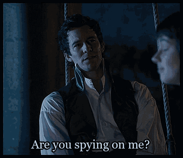 a man talking to a woman with the words " are you spying on me " above him