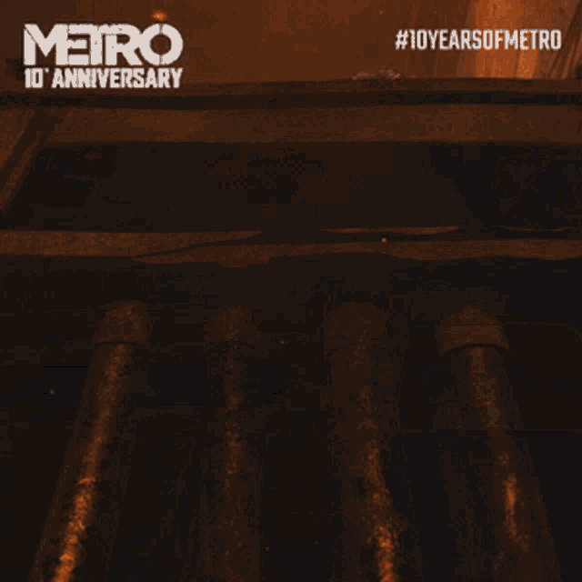 a poster for metro 10th anniversary shows a person holding a cross