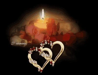 a picture of two hearts and a candle with the name domino on the bottom