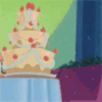 a painting of a cake with strawberries on it