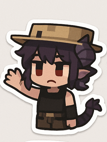 a cartoon character with purple hair and a hat