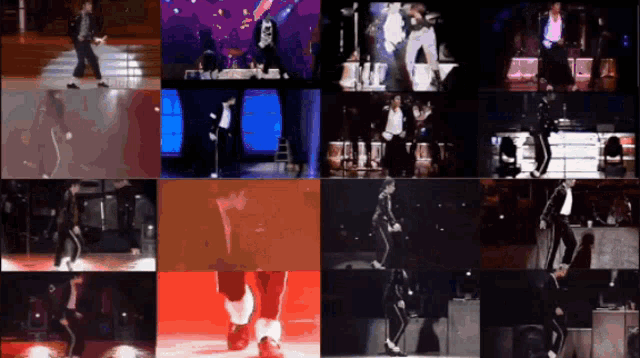a collage of images of a man dancing on stage
