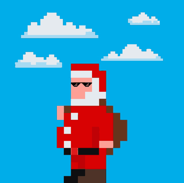 a pixel art drawing of santa claus wearing sunglasses