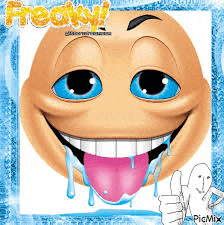 a cartoon smiley face with a pink tongue sticking out