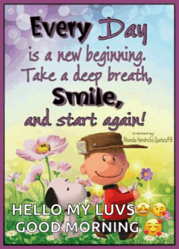 a picture of snoopy and charlie brown with the words " every day is a new beginning "