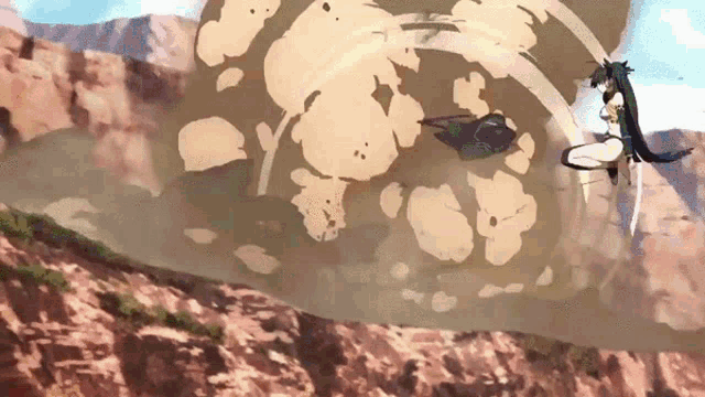 a cartoon character is flying through the air in a desert
