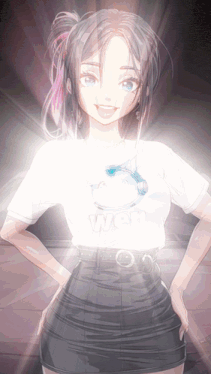 a girl is wearing a white shirt that says wow
