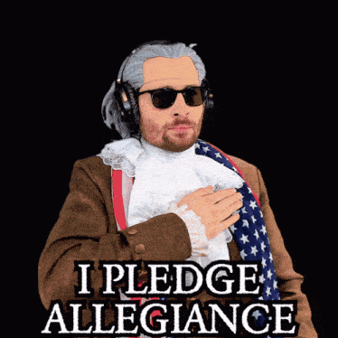 a man in a costume with the words i pledge allegiance