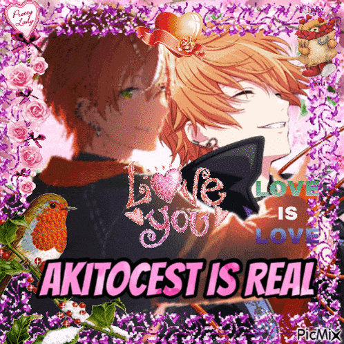 a picture of two anime characters with the words " love is love "